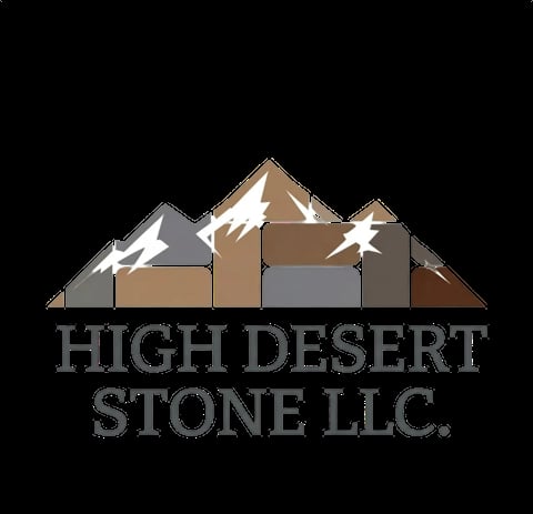 High Desert Stone LLC logo featuring stylized mountain peaks with geometric stone-colored blocks and company name in gray text